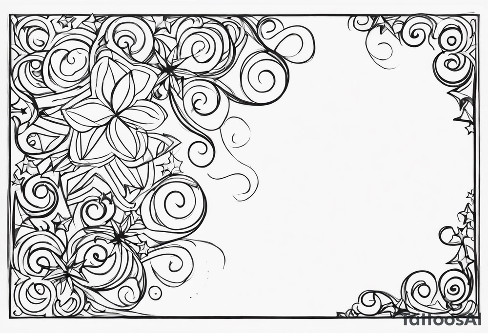 small stars and curls close up tattoo idea