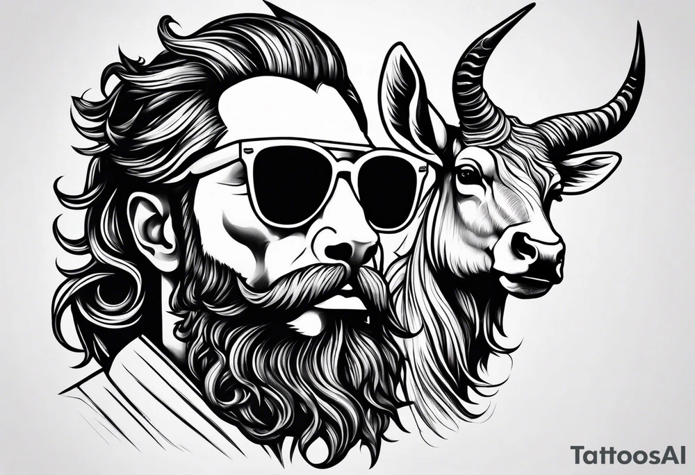 capricorn with beard and sunglasses tattoo idea