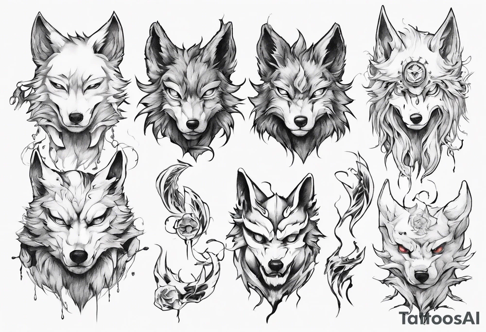 Fantsy wolf anime tattoo idea