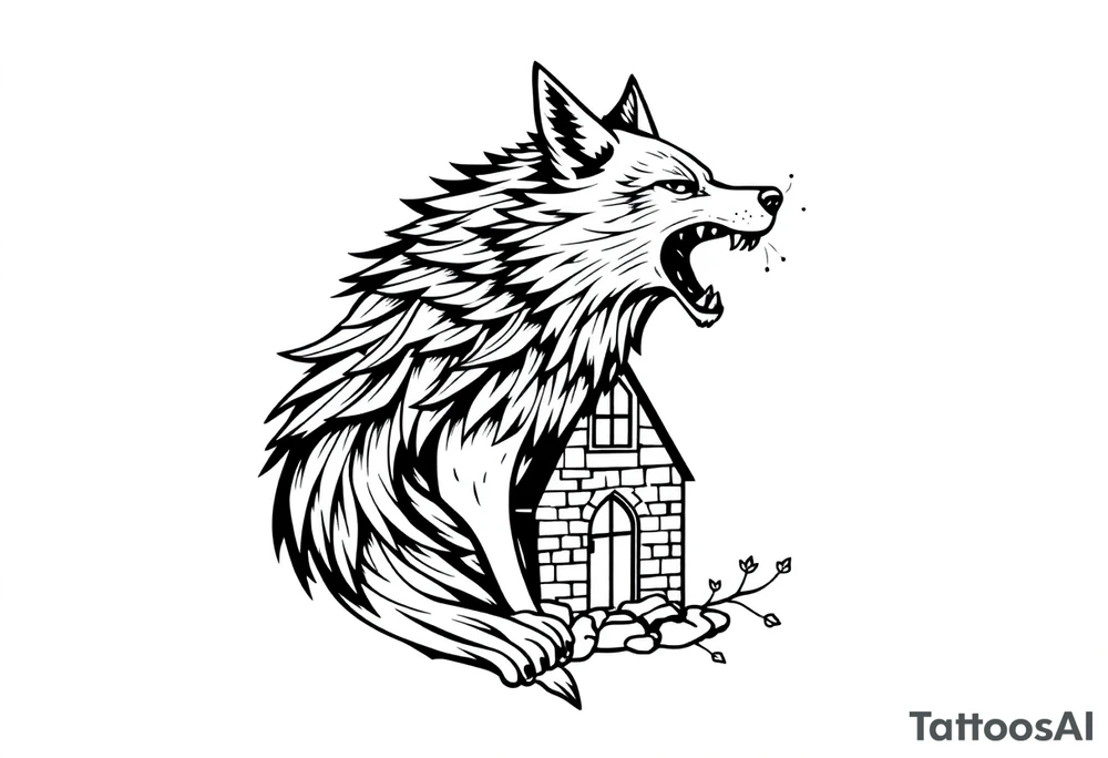 Big bad wolf huffing puffing and blowing a brick house down tattoo idea Big bad wolf huffing puffing and blowing a brick house down tattoo idea