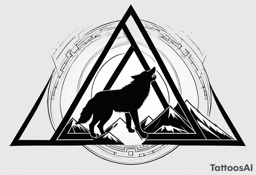 The valknut symbol with a wolf who is howling upwards. tattoo idea