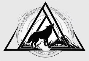 The valknut symbol with a wolf who is howling upwards. tattoo idea