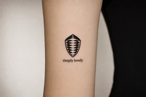 Koenigsegg ghost logo and below written "simply lovely" tattoo idea