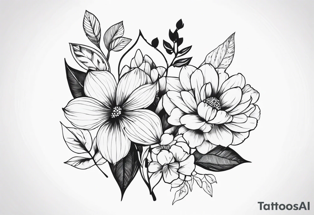 Galhos, folhas, flores e borboletas tattoo idea