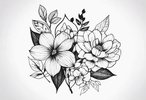 Galhos, folhas, flores e borboletas tattoo idea