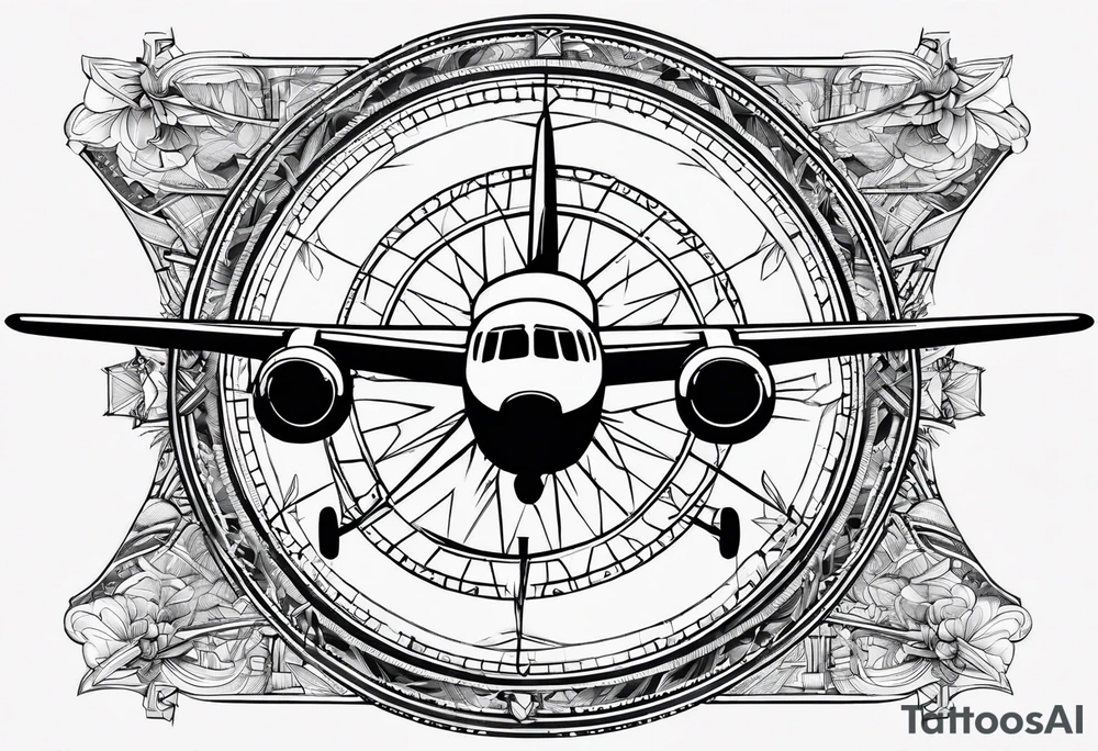 compass airplane tattoo idea