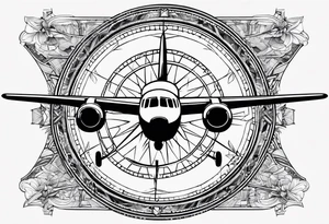 compass airplane tattoo idea