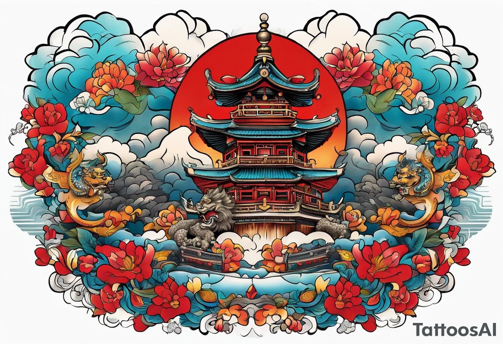 Temple with a foo dog tattoo idea