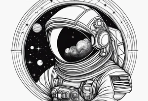 Astronaut sitting on planets tattoo idea