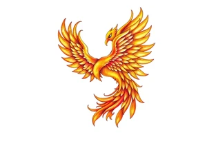 magnificent phoenix rising from golden flames with trailing embers tattoo idea