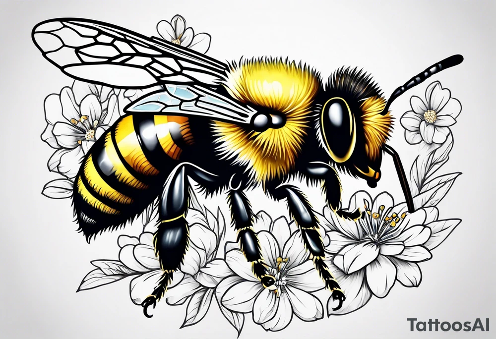 Bee and flowers on shoulder tattoo idea