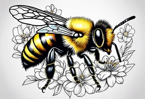 Bee and flowers on shoulder tattoo idea