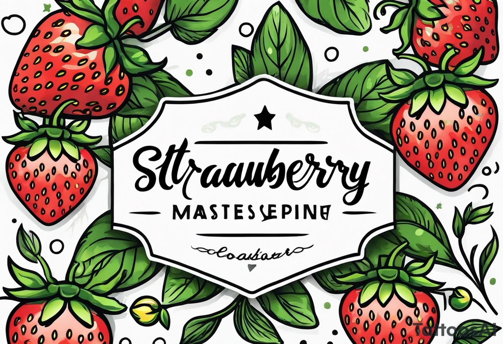 Simple strawberry with banner around it tattoo idea
