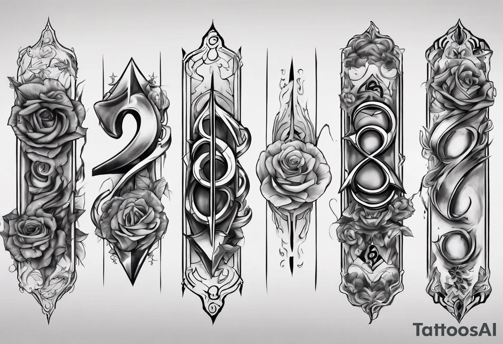 number 9 right side up and upside down connected tattoo black and grey on inside forearm 9:16 aspect ratio tattoo idea