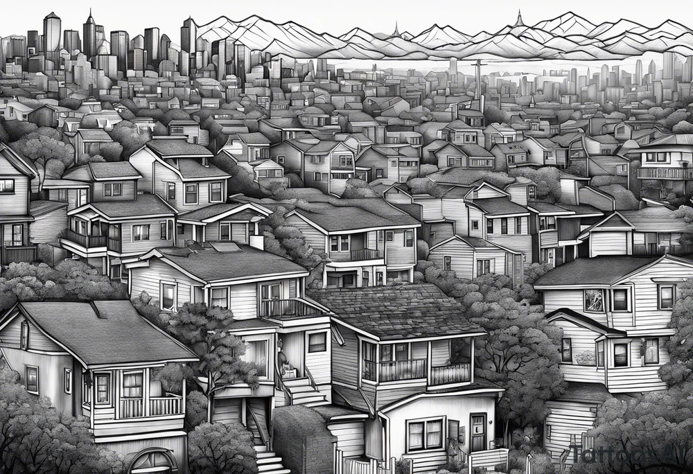 powerful bible verse, neighborhood in queens in background, half sleeve, tattoo idea