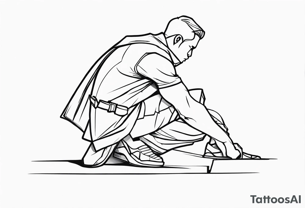 side view of man crouched holding shield tattoo idea