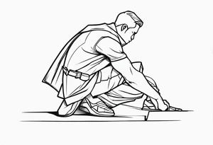 side view of man crouched holding shield tattoo idea
