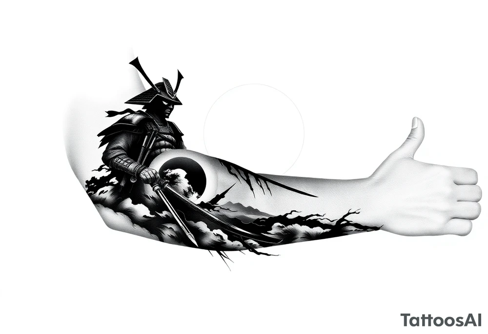 noble samurai warrior silhouette at sunset tattoo idea