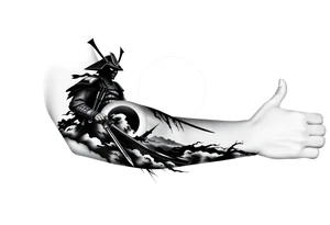 noble samurai warrior silhouette at sunset tattoo idea