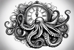 to be drawn in the arm, pocket watch wrapped under an aggressive octopus in side view tattoo idea