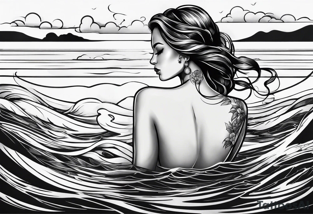 simple tattoo of full body girl relaxing above water tattoo idea