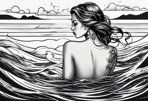 simple tattoo of full body girl relaxing above water tattoo idea