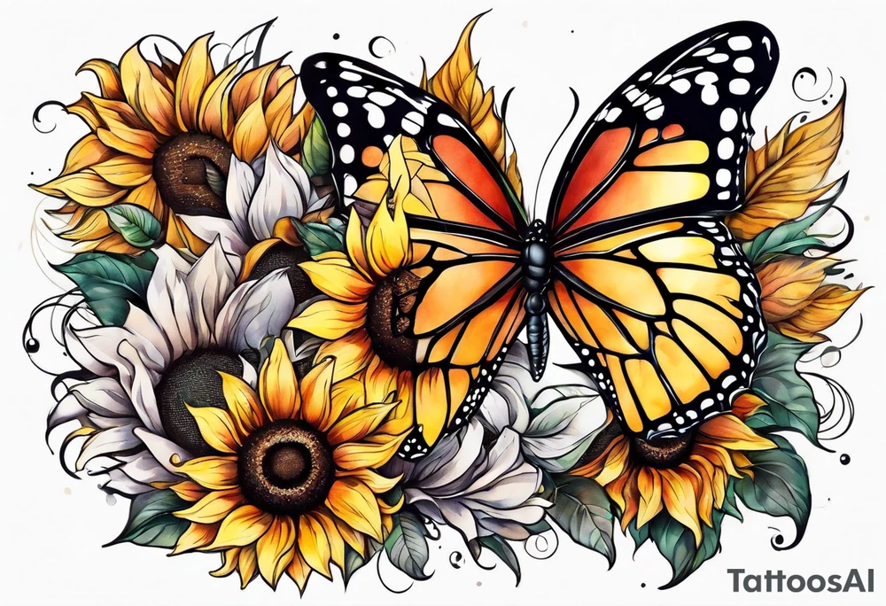 Butterfly's and sunflowers arm sleeve tattoo idea