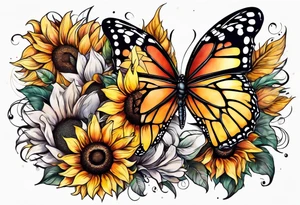 Butterfly's and sunflowers arm sleeve tattoo idea