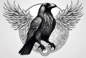 Create a tattoo of odin's crow set in the Viking mythology, the tattoo must be a full-right arm sized, with background tattoo idea