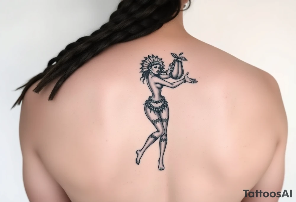 Dancing free spirit girl with a lime in a coconut tattoo idea