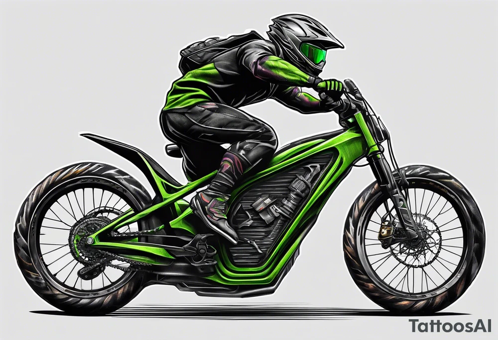 Green goblin riding a full suspension carbon fiber mountain bike tattoo idea