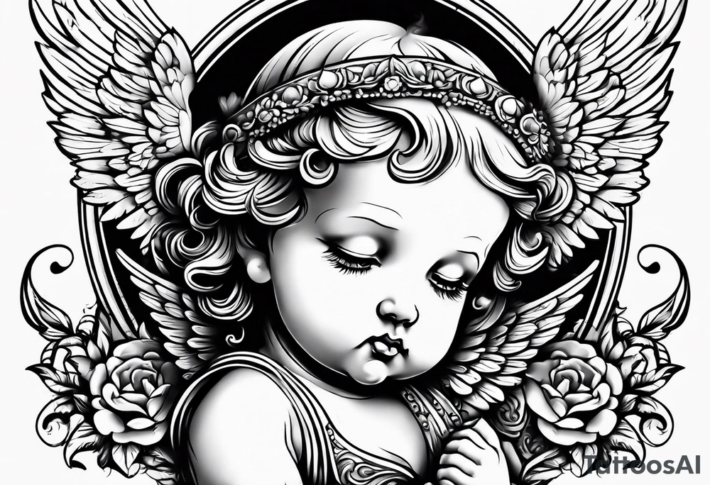 Crying cherub angel with tattoos tattoo idea
