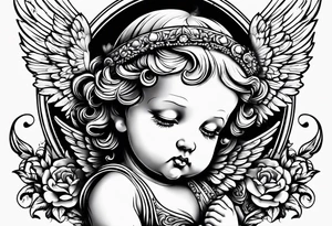 Crying cherub angel with tattoos tattoo idea