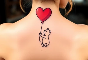 Winnie the pooh with a huge 
heart balloon stencil tattoo idea