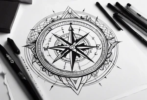 compass, playing cards, dice, horse, eagle sleeve tattoo idea