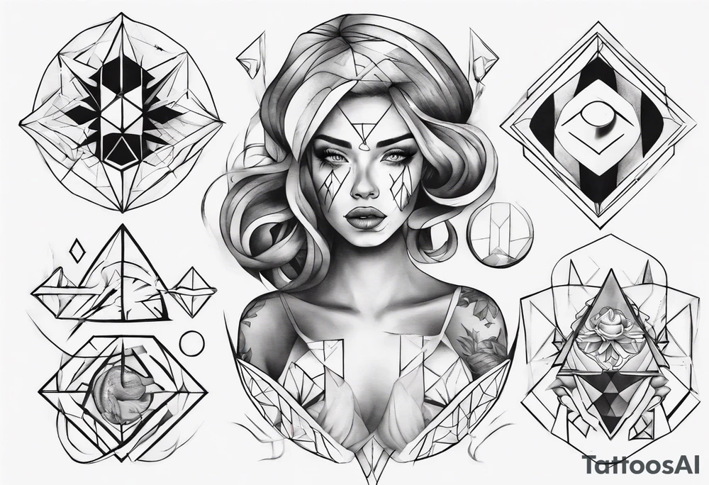 beautiful woman mixed with geometric objects tattoo idea beautiful woman mixed with geometric objects tattoo idea