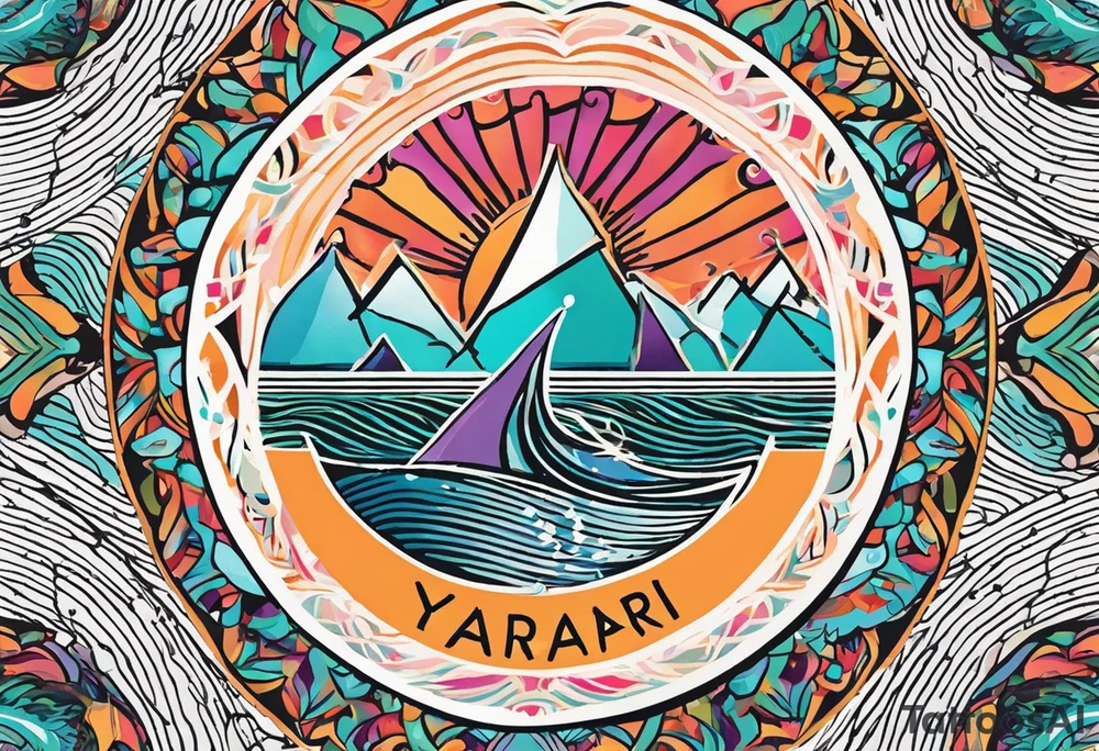 a a simple easily drawn logo for a bikini brand called Yaraí. Simple logo and unique design symbolizing the meaning "lively waters" . Spiral included in the logo tattoo idea