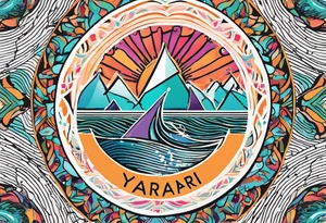 a a simple easily drawn logo for a bikini brand called Yaraí. Simple logo and unique design symbolizing the meaning "lively waters" . Spiral included in the logo tattoo idea