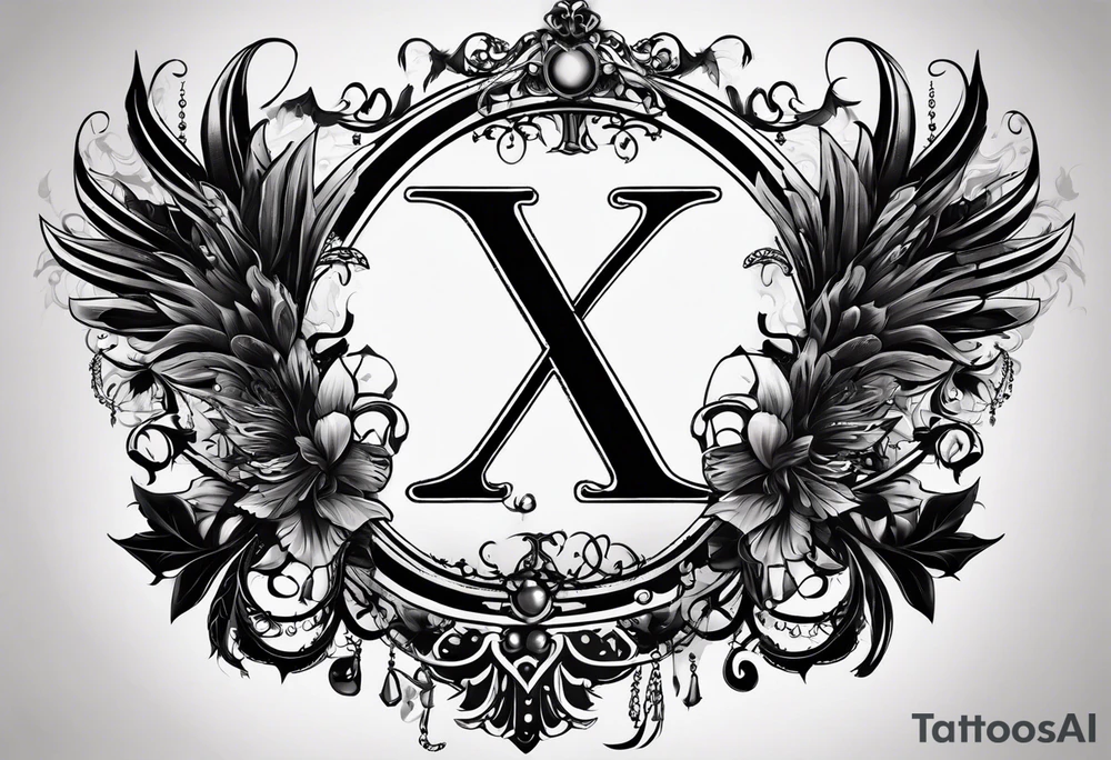 I need a tattoo design that prominently features the letter I & letter X while incorporating dark gothic 
elements. tattoo idea
