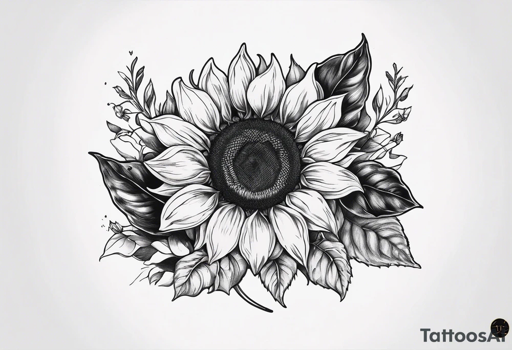 Realistic Horseshoe around a sunflower tattoo idea