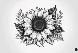 Realistic Horseshoe around a sunflower tattoo idea