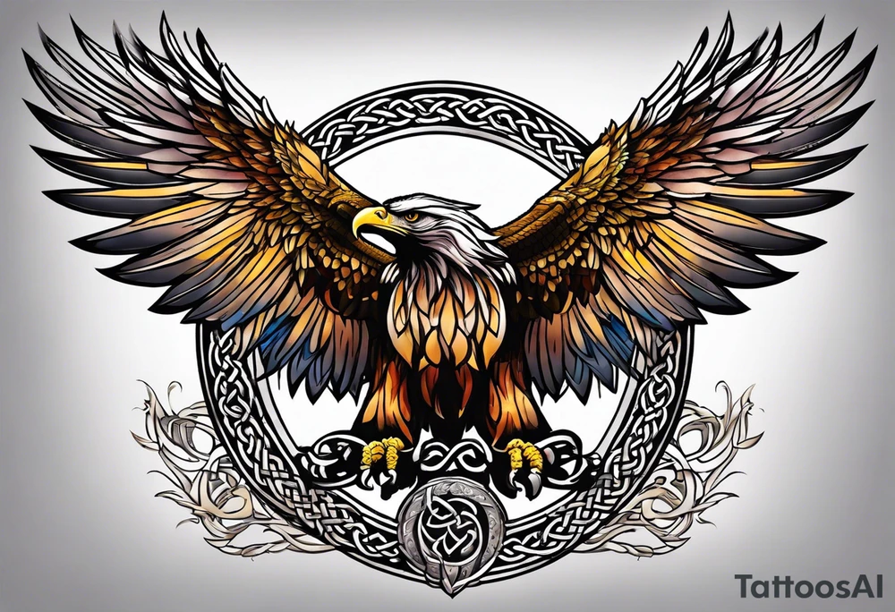 Knotted celtic Eagle with wings spread upwards tattoo idea