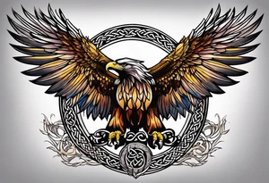 Knotted celtic Eagle with wings spread upwards tattoo idea