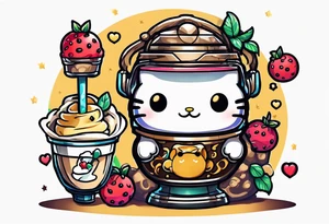 super cute anime boba tea sanrio tattoo idea