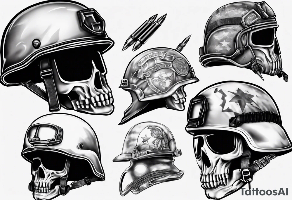 army helmet with 3 bullets tattoo idea