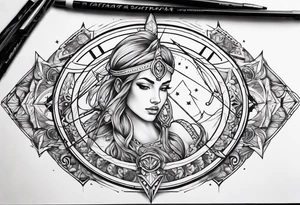sagittarius sign with designs surrounding it tattoo idea