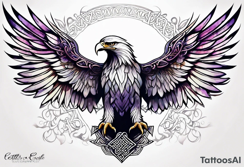 Feminine celtic Eagle with wings spread upwards tattoo idea