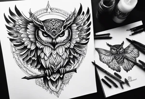 An owl with Dead head moth wings tattoo idea