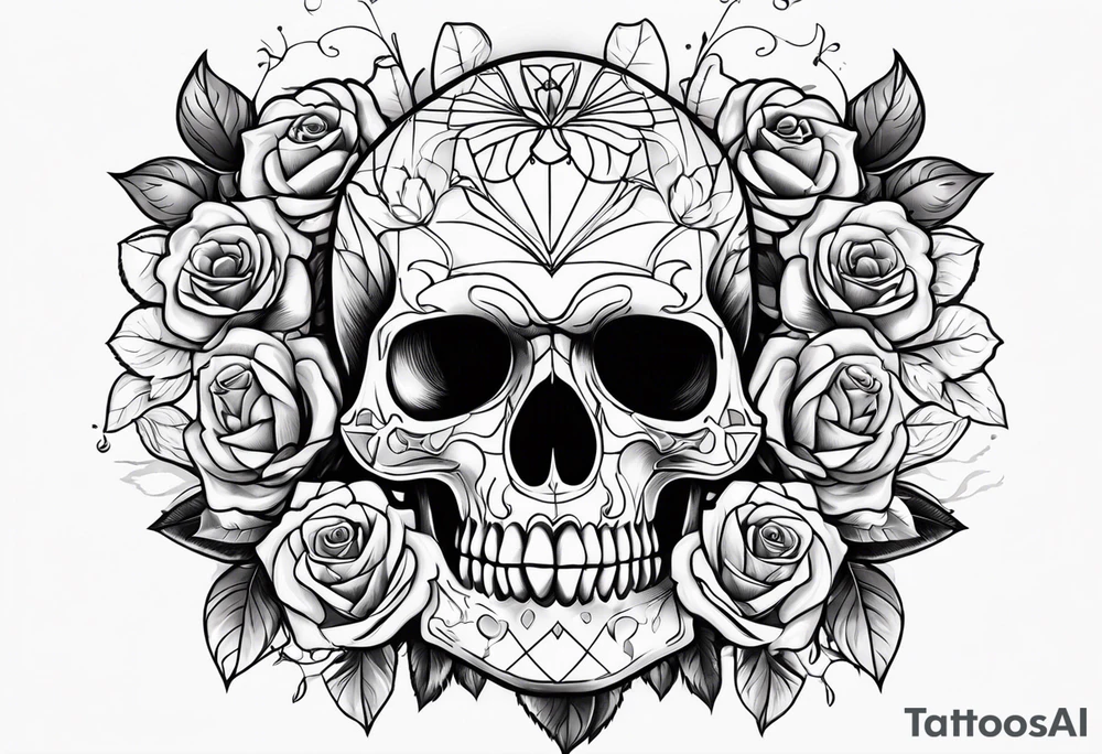 skull and roses tattoo idea