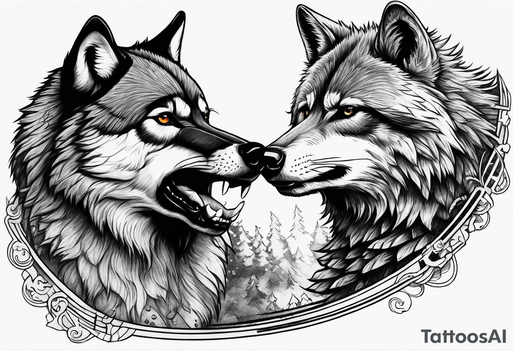 Wolf and raccoon fighting tattoo idea